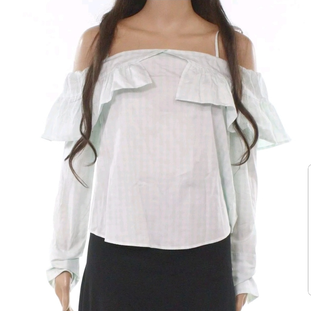 Abound Green Gingham Off Shoulder Top NWT